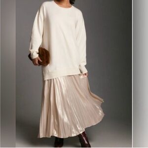 Anthropologie Cream Maxi Pleated Skirt